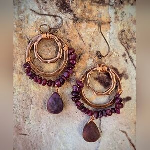 Natural & Raw Pigeon Blood Ruby Fire-in-Stone In Handcrafted Artisan Earrings